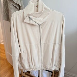 Oysho Cream Funnel-Neck Zip Jacket – Soft Stretch Fabric – Size L